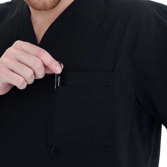 Men's V-Neck Scrub Top, Black, Small - Picture 7 of 8